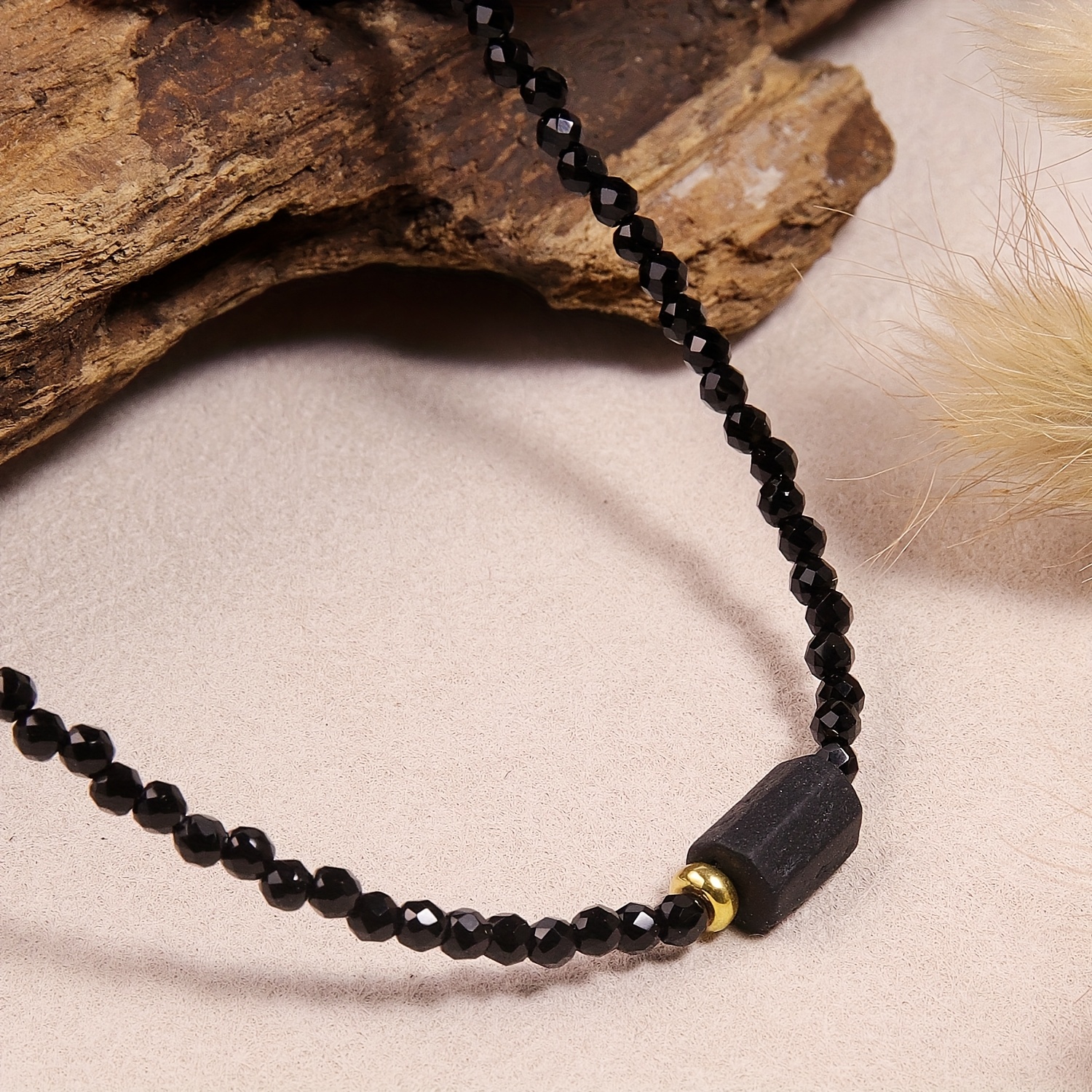 Handmade Bohemian Natural Stone Adjustable Necklace with Rectangular Pendant